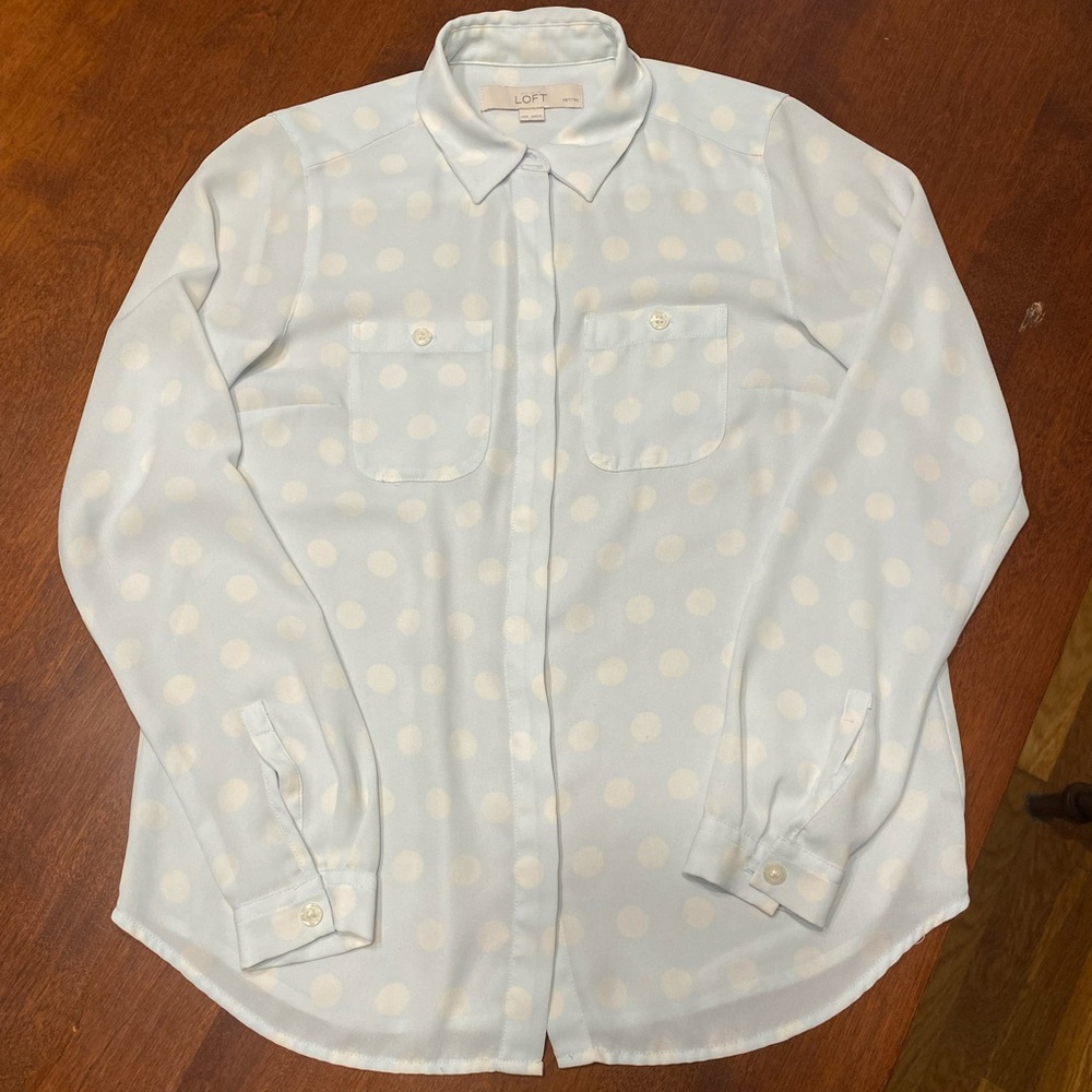 Ann Taylor LOFT Long Sleeve Polka Dot Shirt